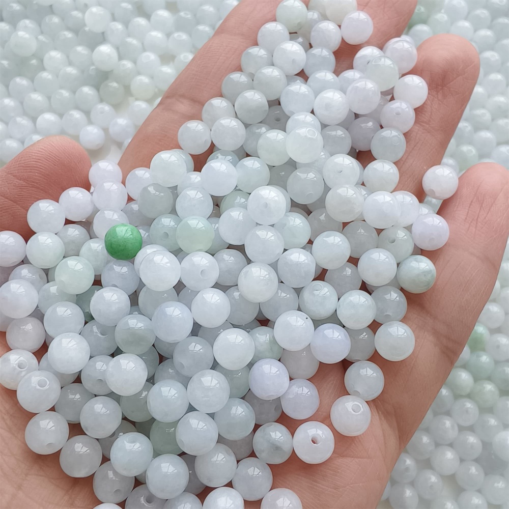 DDP |50pcs 6mm Natural Certificated Type A Light Green White Jadeite Smooth Round Beads,Burma Jadeite Loose Ball Beads,DIY Jewelry Supplies