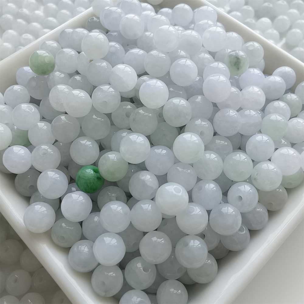 DDP |50pcs 6mm Natural Certificated Type A Light Green White Jadeite Smooth Round Beads,Burma Jadeite Loose Ball Beads,DIY Jewelry Supplies