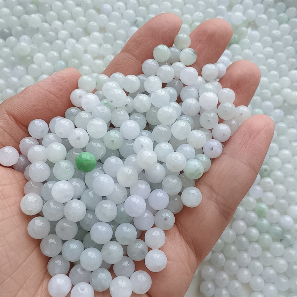 DDP |50pcs 6mm Natural Certificated Type A Light Green White Jadeite Smooth Round Beads,Burma Jadeite Loose Ball Beads,DIY Jewelry Supplies