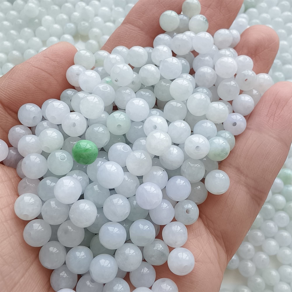 DDP |50pcs 6mm Natural Certificated Type A Light Green White Jadeite Smooth Round Beads,Burma Jadeite Loose Ball Beads,DIY Jewelry Supplies