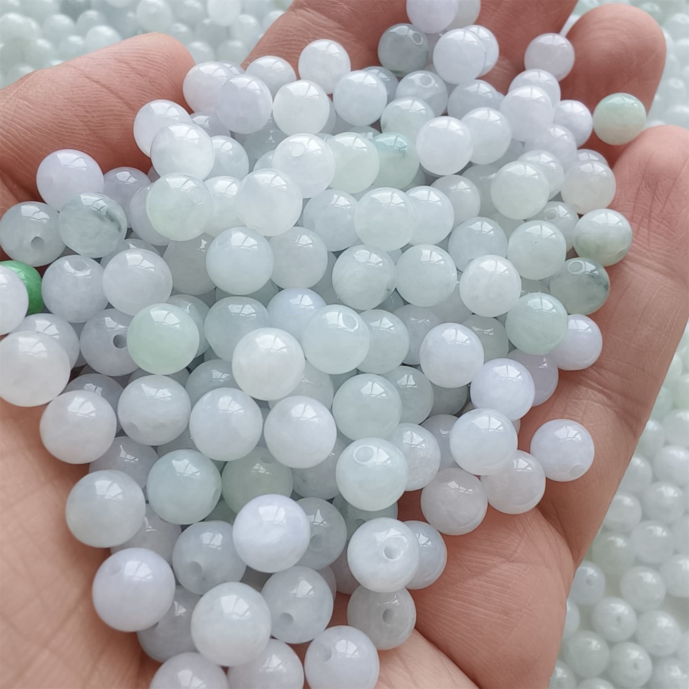 DDP |50pcs 6mm Natural Certificated Type A Light Green White Jadeite Smooth Round Beads,Burma Jadeite Loose Ball Beads,DIY Jewelry Supplies