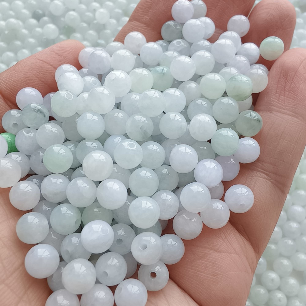 DDP |50pcs 6mm Natural Certificated Type A Light Green White Jadeite Smooth Round Beads,Burma Jadeite Loose Ball Beads,DIY Jewelry Supplies