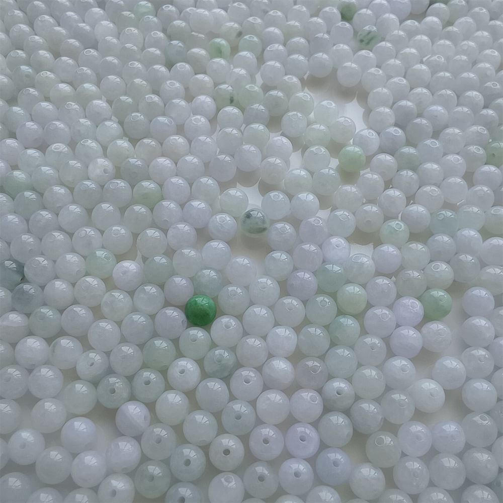 DDP |50pcs 6mm Natural Certificated Type A Light Green White Jadeite Smooth Round Beads,Burma Jadeite Loose Ball Beads,DIY Jewelry Supplies
