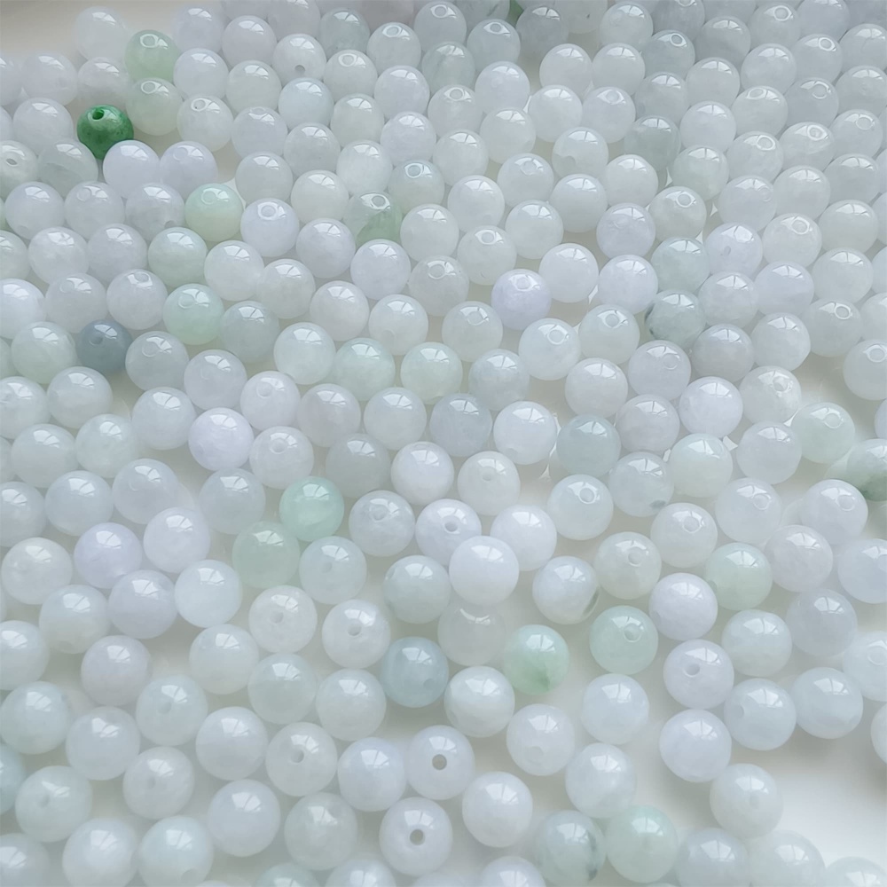 DDP |50pcs 6mm Natural Certificated Type A Light Green White Jadeite Smooth Round Beads,Burma Jadeite Loose Ball Beads,DIY Jewelry Supplies