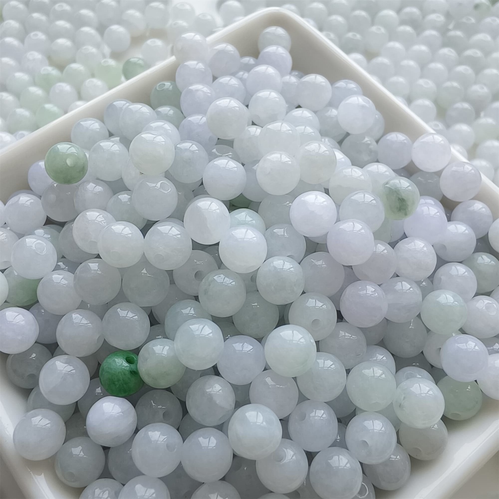 DDP |50pcs 6mm Natural Certificated Type A Light Green White Jadeite Smooth Round Beads,Burma Jadeite Loose Ball Beads,DIY Jewelry Supplies