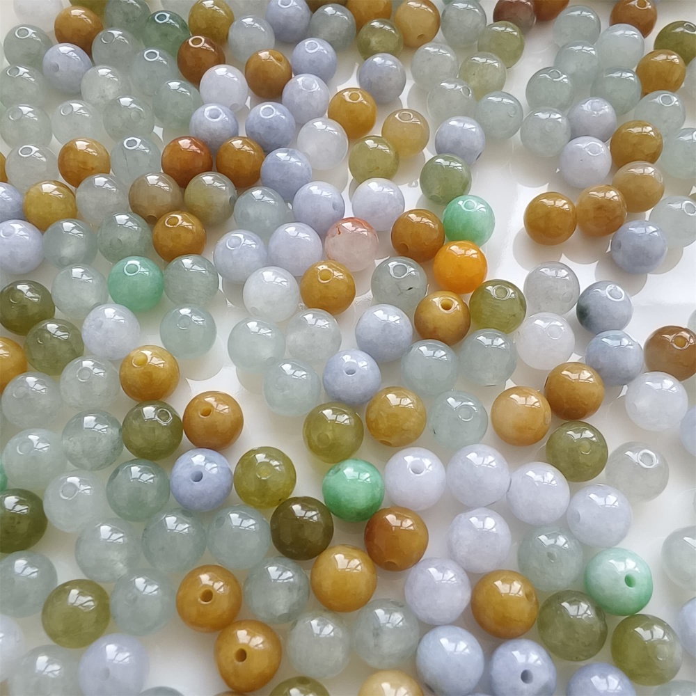 DDP | 30pcs 7mm Natural Yellow Color Heated Burmese Jadeite Smooth Round Beads,Burma Jadeite Loose Beads,Myanmar Jadeite Ball Beads,DIY Jewelry Supplies