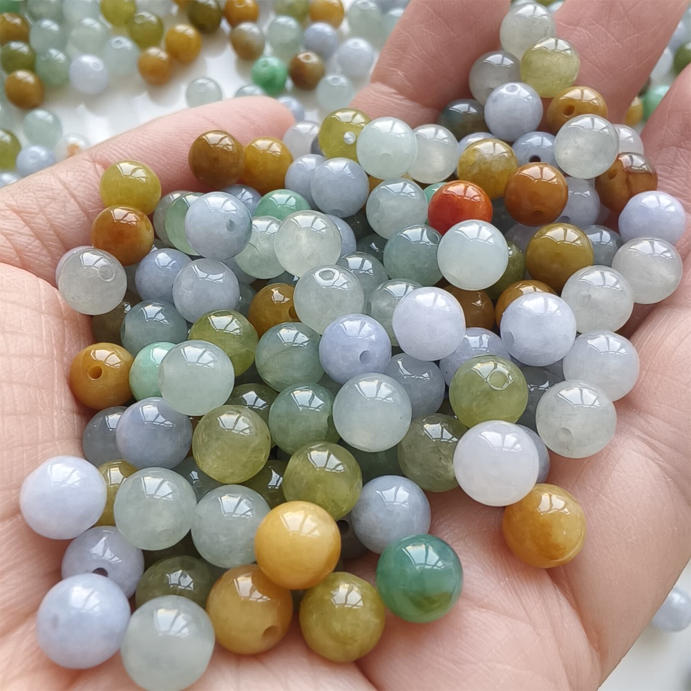 DDP | 30pcs 7mm Natural Yellow Color Heated Burmese Jadeite Smooth Round Beads,Burma Jadeite Loose Beads,Myanmar Jadeite Ball Beads,DIY Jewelry Supplies