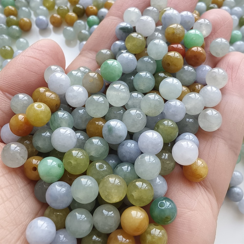 DDP | 30pcs 7mm Natural Yellow Color Heated Burmese Jadeite Smooth Round Beads,Burma Jadeite Loose Beads,Myanmar Jadeite Ball Beads,DIY Jewelry Supplies