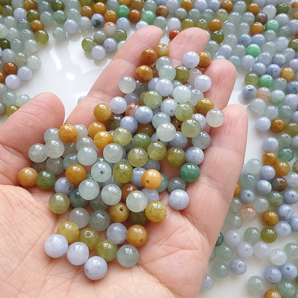 DDP | 30pcs 7mm Natural Yellow Color Heated Burmese Jadeite Smooth Round Beads,Burma Jadeite Loose Beads,Myanmar Jadeite Ball Beads,DIY Jewelry Supplies