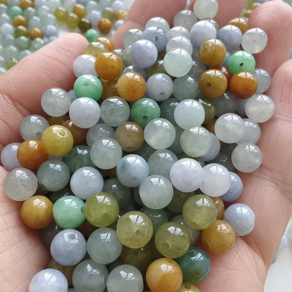DDP | 30pcs 7mm Natural Yellow Color Heated Burmese Jadeite Smooth Round Beads,Burma Jadeite Loose Beads,Myanmar Jadeite Ball Beads,DIY Jewelry Supplies
