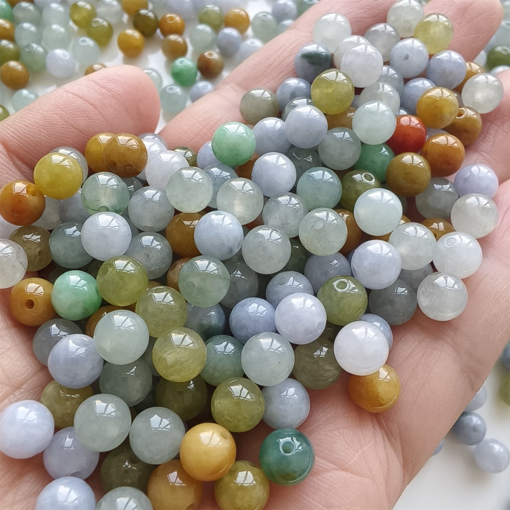 DDP | 30pcs 7mm Natural Yellow Color Heated Burmese Jadeite Smooth Round Beads,Burma Jadeite Loose Beads,Myanmar Jadeite Ball Beads,DIY Jewelry Supplies
