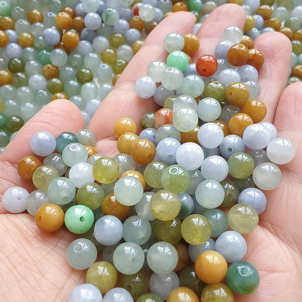 DDP | 30pcs 7mm Natural Yellow Color Heated Burmese Jadeite Smooth Round Beads,Burma Jadeite Loose Beads,Myanmar Jadeite Ball Beads,DIY Jewelry Supplies