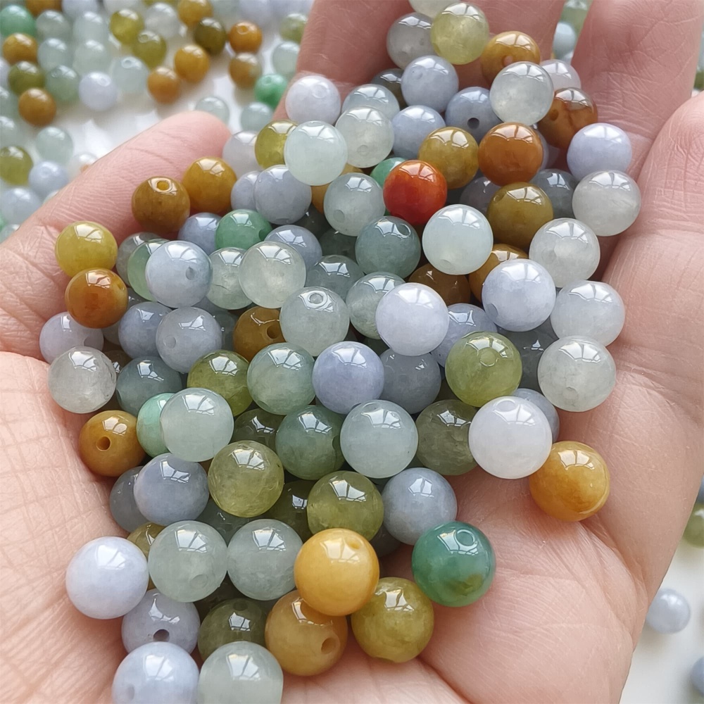 DDP | 30pcs 7mm Natural Yellow Color Heated Burmese Jadeite Smooth Round Beads,Burma Jadeite Loose Beads,Myanmar Jadeite Ball Beads,DIY Jewelry Supplies