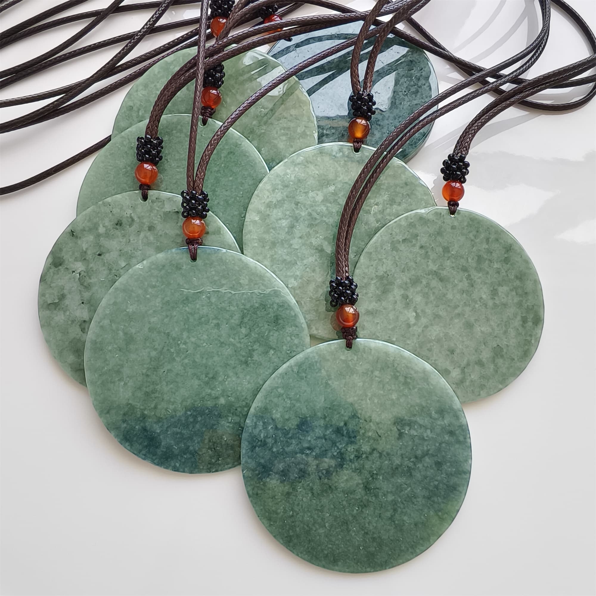 DDP | 54-61X1.6-4mm Natural Certificated Type A Bean Green Burmese Jadeite Round Pendant,平安无事,DIY Jewelry Supplies
