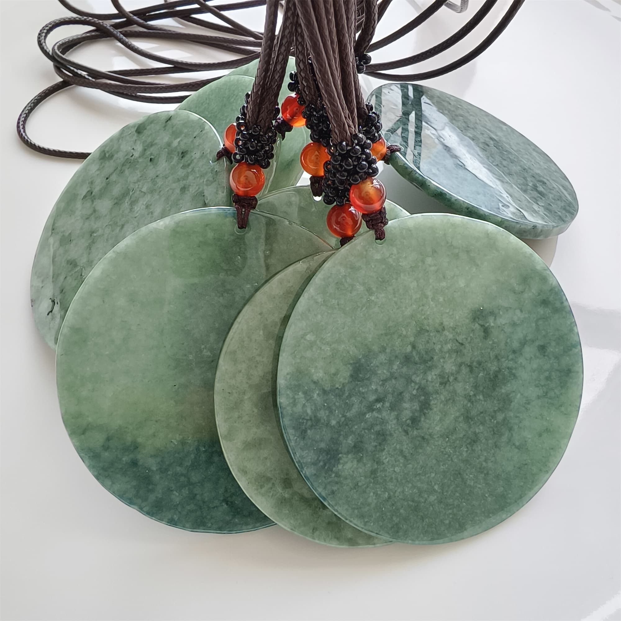 DDP | 54-61X1.6-4mm Natural Certificated Type A Bean Green Burmese Jadeite Round Pendant,平安无事,DIY Jewelry Supplies