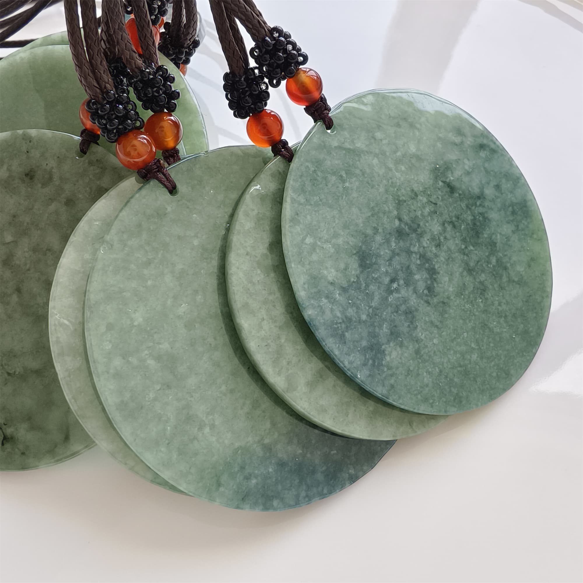 DDP | 54-61X1.6-4mm Natural Certificated Type A Bean Green Burmese Jadeite Round Pendant,平安无事,DIY Jewelry Supplies