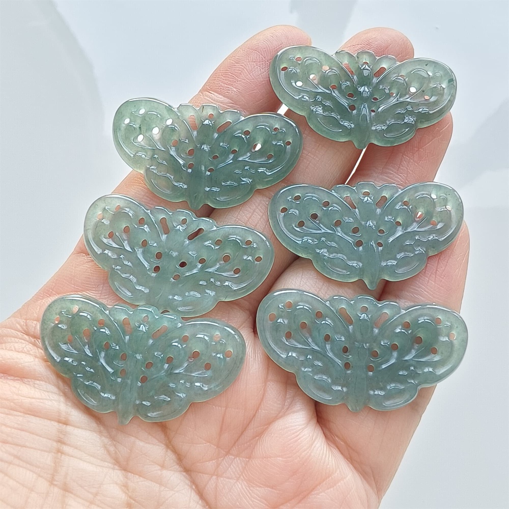 DDP | 1pc 20-23X35.5-38.3X2mm Natural Certificated Type A Blue Guatemalan Jadeite Filigree Butterfly Pendant,Blue Jade Pendants,DIY Jewelry Supplies