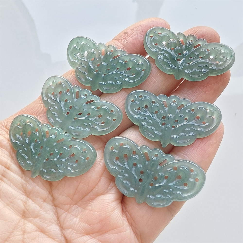 DDP | 1pc 20-23X35.5-38.3X2mm Natural Certificated Type A Blue Guatemalan Jadeite Filigree Butterfly Pendant,Blue Jade Pendants,DIY Jewelry Supplies