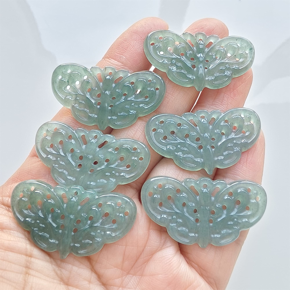 DDP | 1pc 20-23X35.5-38.3X2mm Natural Certificated Type A Blue Guatemalan Jadeite Filigree Butterfly Pendant,Blue Jade Pendants,DIY Jewelry Supplies