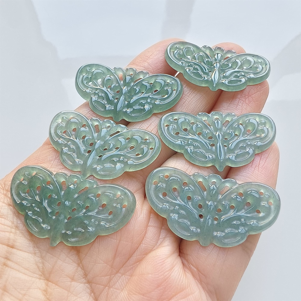 DDP | 1pc 20-23X35.5-38.3X2mm Natural Certificated Type A Blue Guatemalan Jadeite Filigree Butterfly Pendant,Blue Jade Pendants,DIY Jewelry Supplies