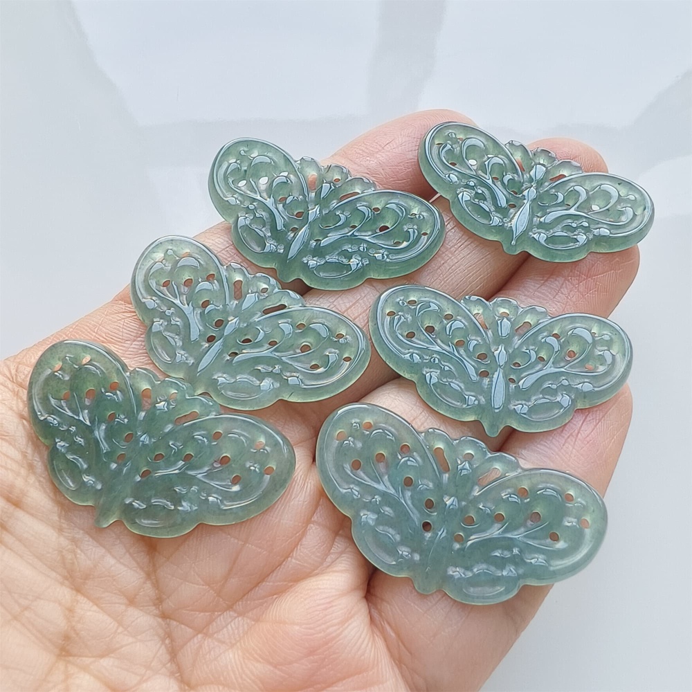 DDP | 1pc 20-23X35.5-38.3X2mm Natural Certificated Type A Blue Guatemalan Jadeite Filigree Butterfly Pendant,Blue Jade Pendants,DIY Jewelry Supplies