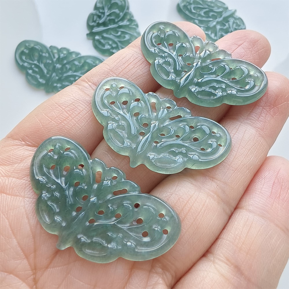 DDP | 1pc 20-23X35.5-38.3X2mm Natural Certificated Type A Blue Guatemalan Jadeite Filigree Butterfly Pendant,Blue Jade Pendants,DIY Jewelry Supplies