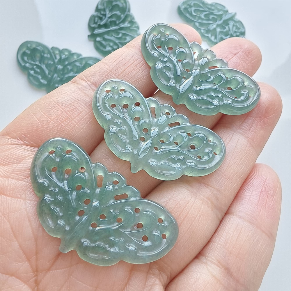 DDP | 1pc 20-23X35.5-38.3X2mm Natural Certificated Type A Blue Guatemalan Jadeite Filigree Butterfly Pendant,Blue Jade Pendants,DIY Jewelry Supplies
