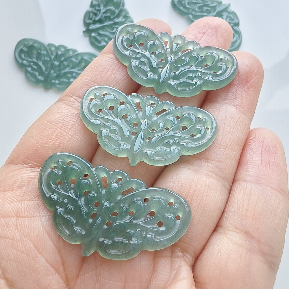 DDP | 1pc 20-23X35.5-38.3X2mm Natural Certificated Type A Blue Guatemalan Jadeite Filigree Butterfly Pendant,Blue Jade Pendants,DIY Jewelry Supplies