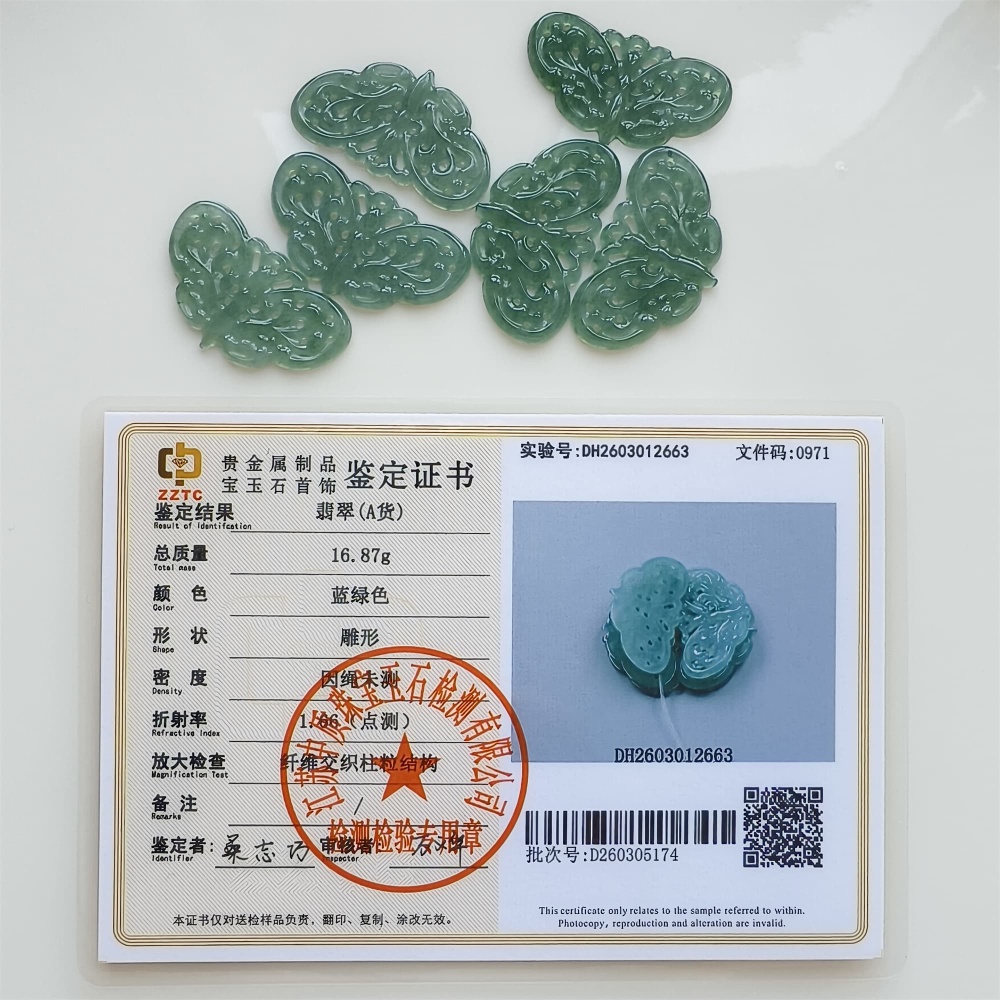 DDP | 1pc 20-23X35.5-38.3X2mm Natural Certificated Type A Blue Guatemalan Jadeite Filigree Butterfly Pendant,Blue Jade Pendants,DIY Jewelry Supplies
