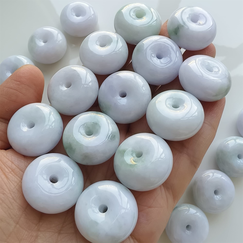 DDP | 2pcs 22.5-23X12-13mm Natural Certificated Type A Icy Waxy Light Green And Light Lavender Burmese Jadeite Chunky Rondelle Beads,Donut Beads