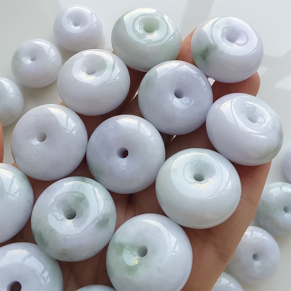 DDP | 2pcs 22.5-23X12-13mm Natural Certificated Type A Icy Waxy Light Green And Light Lavender Burmese Jadeite Chunky Rondelle Beads,Donut Beads