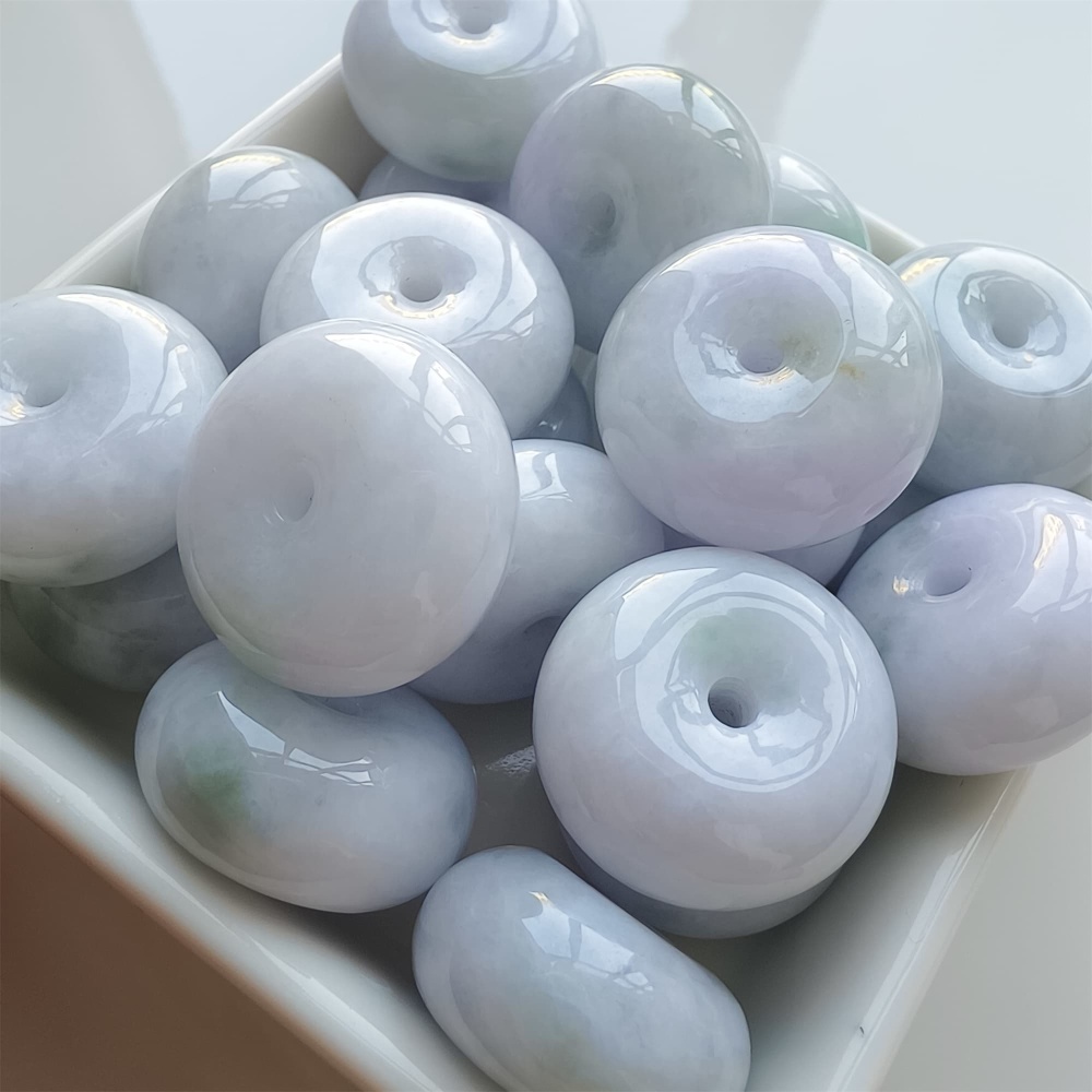 DDP | 2pcs 22.5-23X12-13mm Natural Certificated Type A Icy Waxy Light Green And Light Lavender Burmese Jadeite Chunky Rondelle Beads,Donut Beads