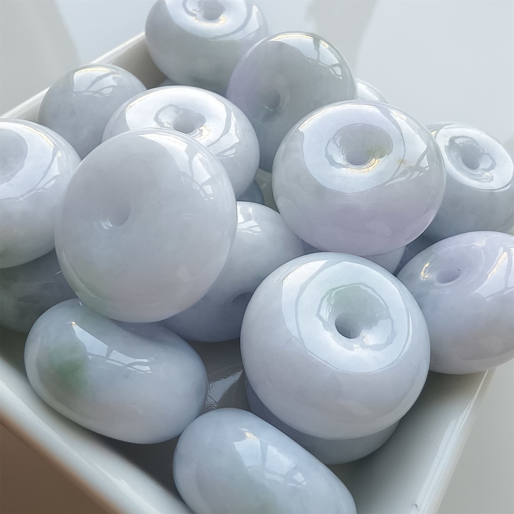 DDP | 2pcs 22.5-23X12-13mm Natural Certificated Type A Icy Waxy Light Green And Light Lavender Burmese Jadeite Chunky Rondelle Beads,Donut Beads
