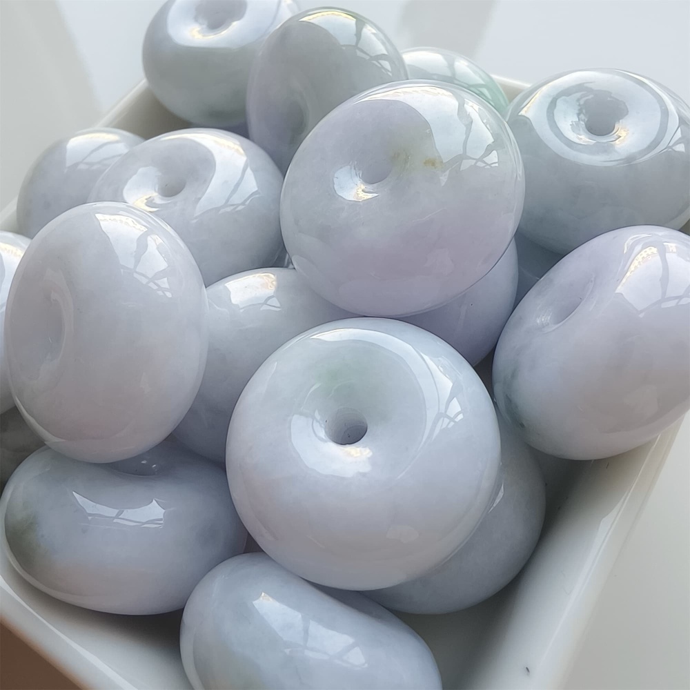 DDP | 2pcs 22.5-23X12-13mm Natural Certificated Type A Icy Waxy Light Green And Light Lavender Burmese Jadeite Chunky Rondelle Beads,Donut Beads