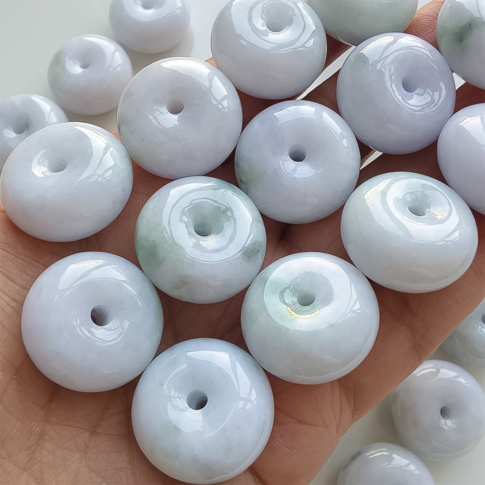 DDP | 2pcs 22.5-23X12-13mm Natural Certificated Type A Icy Waxy Light Green And Light Lavender Burmese Jadeite Chunky Rondelle Beads,Donut Beads