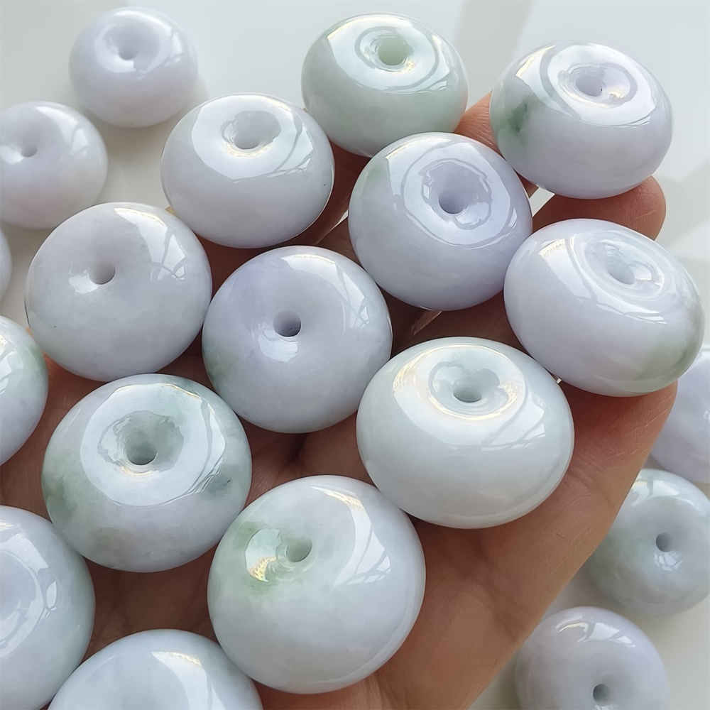DDP | 2pcs 22.5-23X12-13mm Natural Certificated Type A Icy Waxy Light Green And Light Lavender Burmese Jadeite Chunky Rondelle Beads,Donut Beads