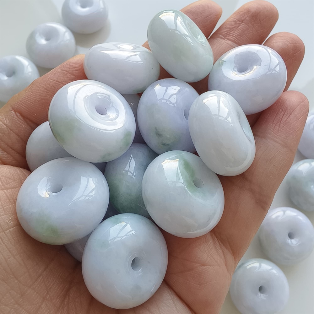 DDP | 2pcs 22.5-23X12-13mm Natural Certificated Type A Icy Waxy Light Green And Light Lavender Burmese Jadeite Chunky Rondelle Beads,Donut Beads