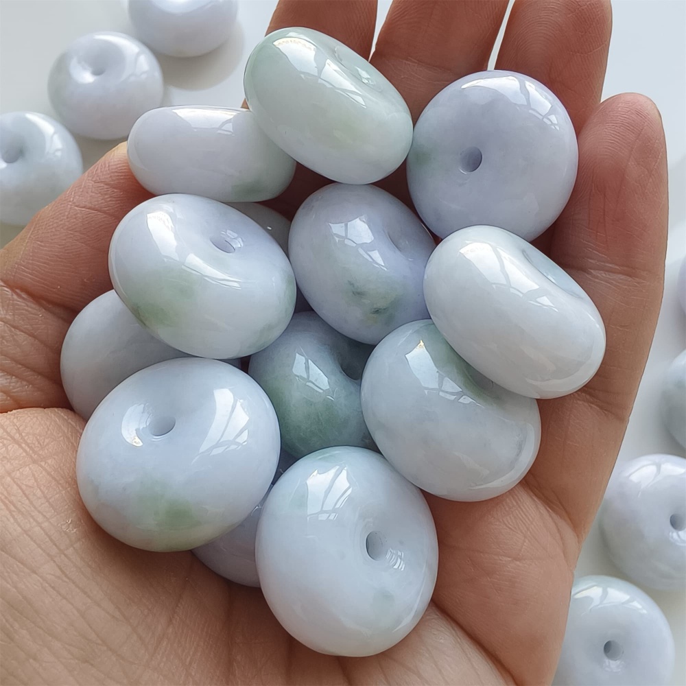 DDP | 2pcs 22.5-23X12-13mm Natural Certificated Type A Icy Waxy Light Green And Light Lavender Burmese Jadeite Chunky Rondelle Beads,Donut Beads