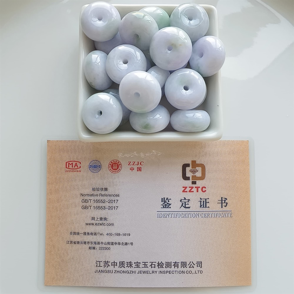DDP | 2pcs 22.5-23X12-13mm Natural Certificated Type A Icy Waxy Light Green And Light Lavender Burmese Jadeite Chunky Rondelle Beads,Donut Beads