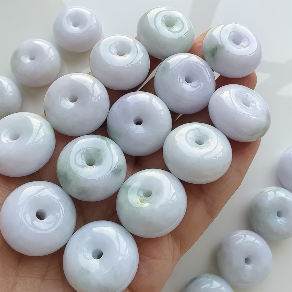DDP | 2pcs 22.5-23X12-13mm Natural Certificated Type A Icy Waxy Light Green And Light Lavender Burmese Jadeite Chunky Rondelle Beads,Donut Beads