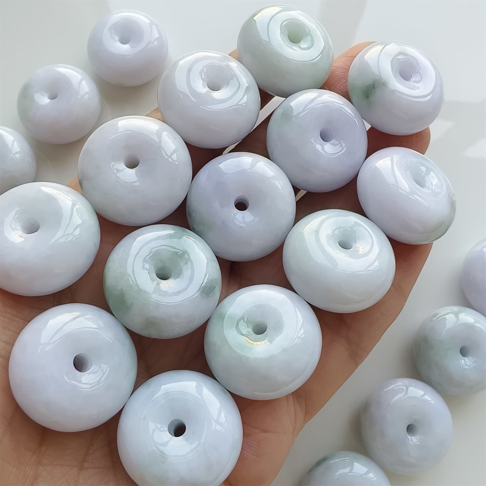 DDP | 2pcs 22.5-23X12-13mm Natural Certificated Type A Icy Waxy Light Green And Light Lavender Burmese Jadeite Chunky Rondelle Beads,Donut Beads