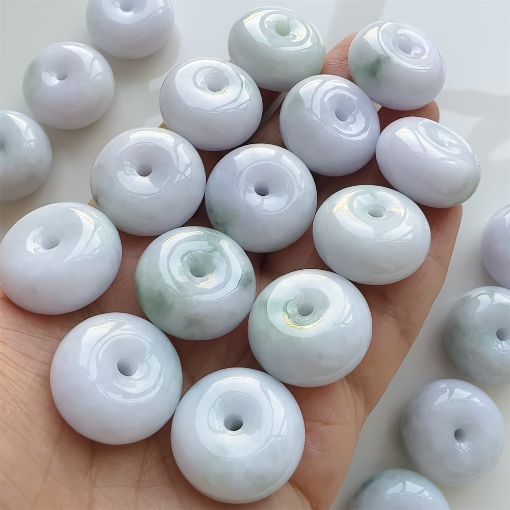 DDP | 2pcs 22.5-23X12-13mm Natural Certificated Type A Icy Waxy Light Green And Light Lavender Burmese Jadeite Chunky Rondelle Beads,Donut Beads
