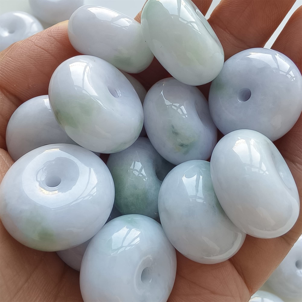 DDP | 2pcs 22.5-23X12-13mm Natural Certificated Type A Icy Waxy Light Green And Light Lavender Burmese Jadeite Chunky Rondelle Beads,Donut Beads