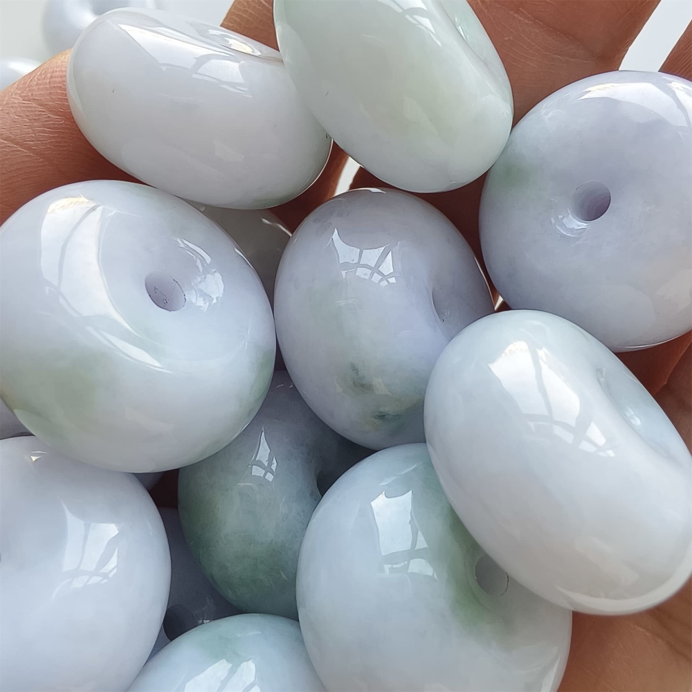 DDP | 2pcs 22.5-23X12-13mm Natural Certificated Type A Icy Waxy Light Green And Light Lavender Burmese Jadeite Chunky Rondelle Beads,Donut Beads