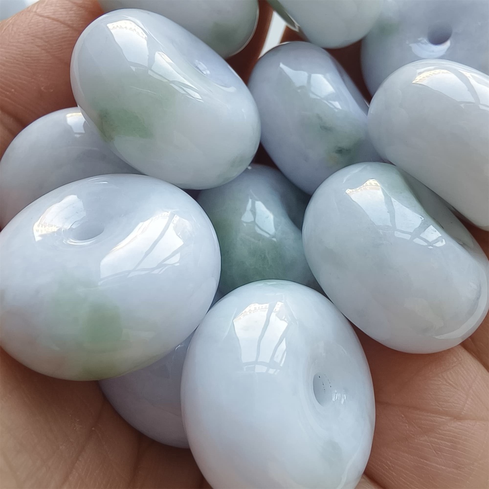 DDP | 2pcs 22.5-23X12-13mm Natural Certificated Type A Icy Waxy Light Green And Light Lavender Burmese Jadeite Chunky Rondelle Beads,Donut Beads