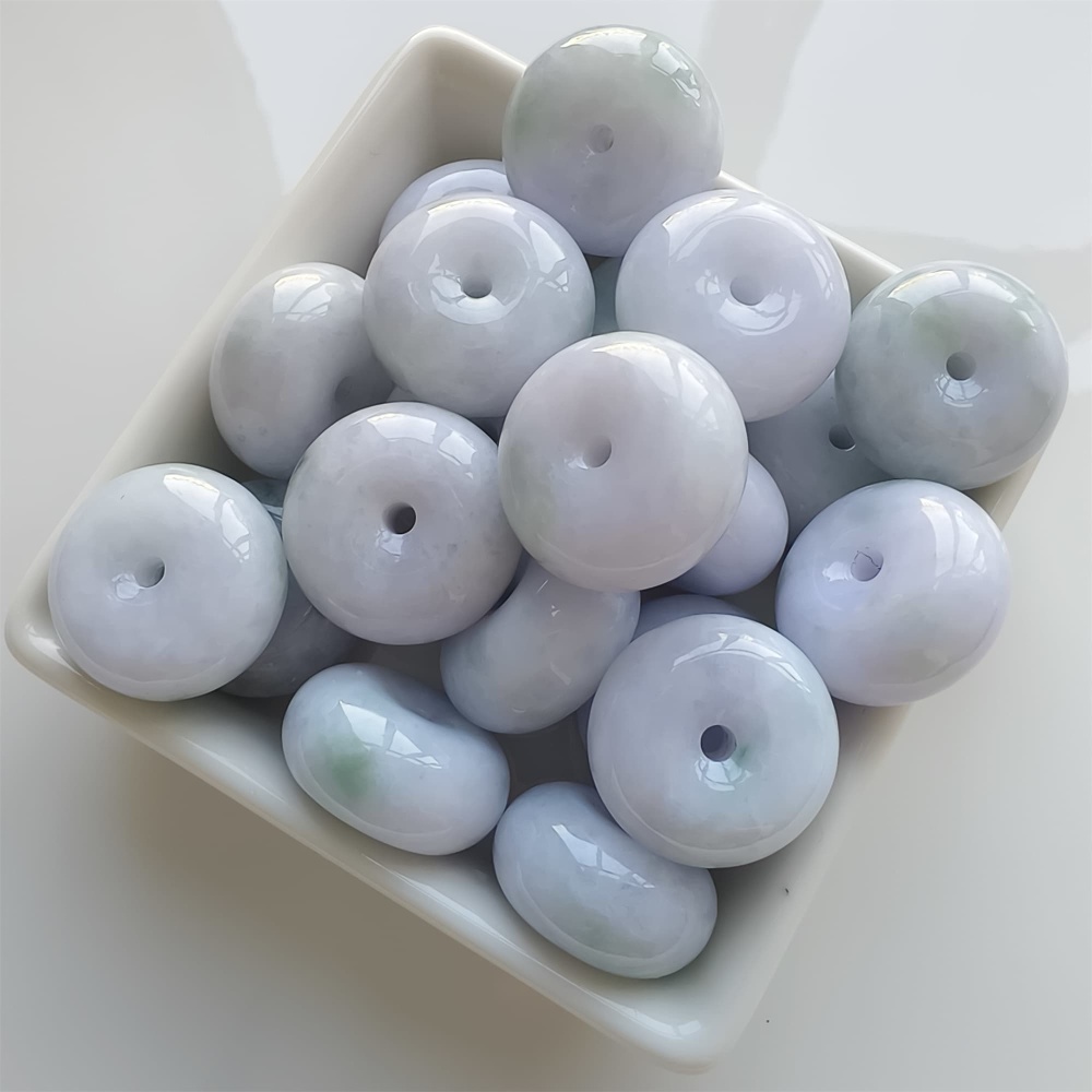 DDP | 2pcs 22.5-23X12-13mm Natural Certificated Type A Icy Waxy Light Green And Light Lavender Burmese Jadeite Chunky Rondelle Beads,Donut Beads