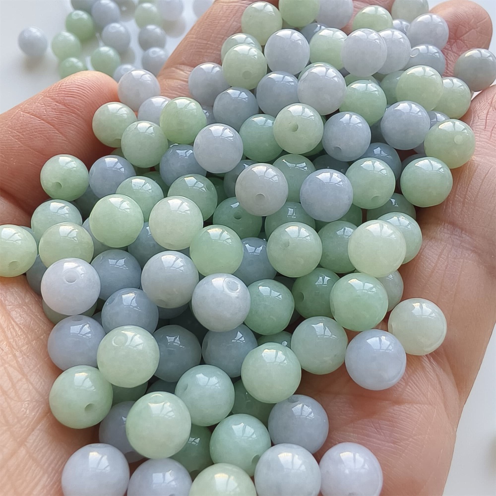 DDP | 30pcs 7mm Natural Certificated Type A Light Green And Light Lavender Jadeite Smooth Round Beads,Burma Jadeite Loose Ball Beads,DIY Jewelry Supplies