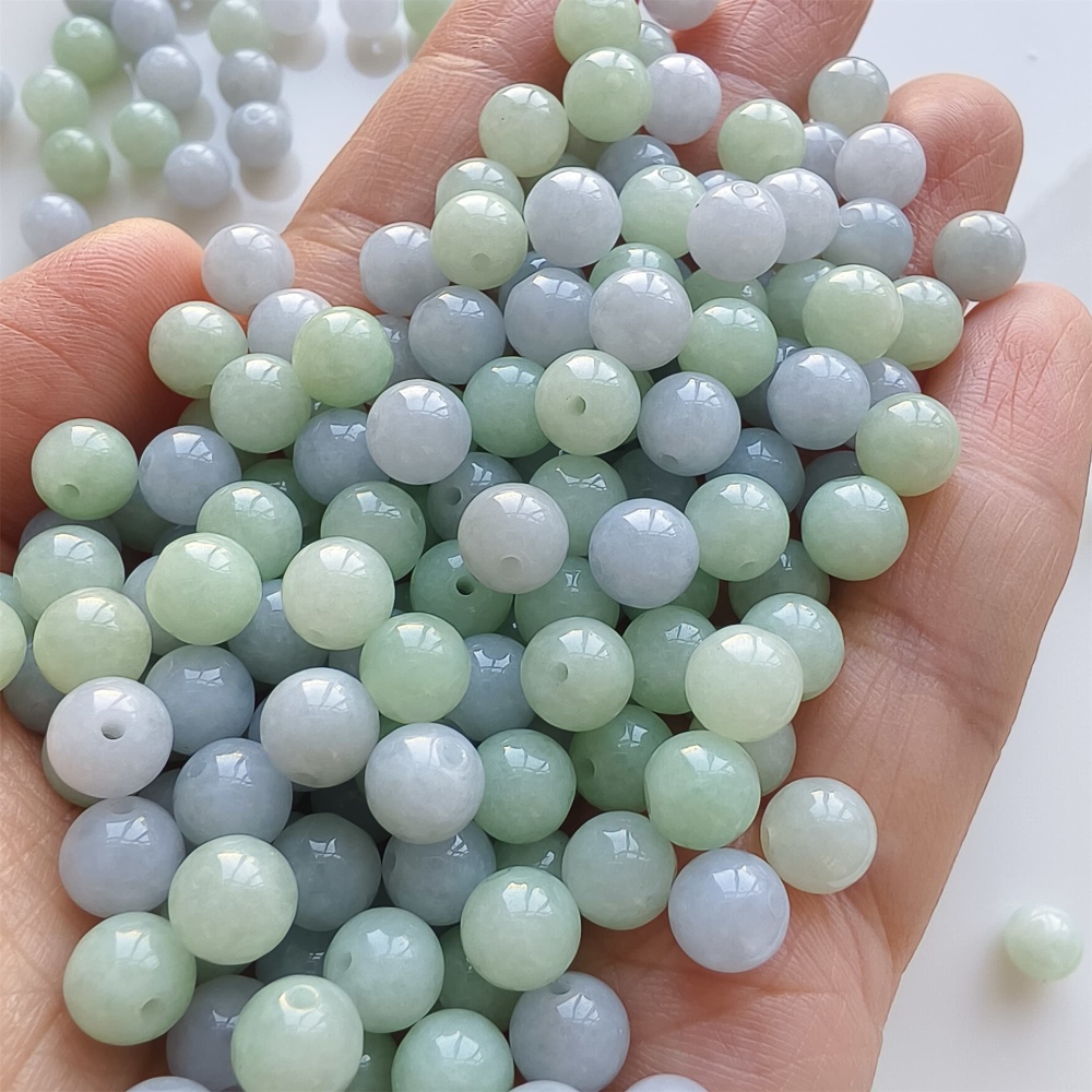 DDP | 30pcs 7mm Natural Certificated Type A Light Green And Light Lavender Jadeite Smooth Round Beads,Burma Jadeite Loose Ball Beads,DIY Jewelry Supplies