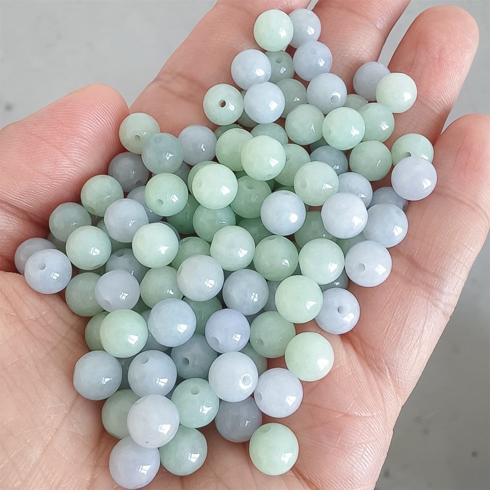 DDP | 30pcs 7mm Natural Certificated Type A Light Green And Light Lavender Jadeite Smooth Round Beads,Burma Jadeite Loose Ball Beads,DIY Jewelry Supplies