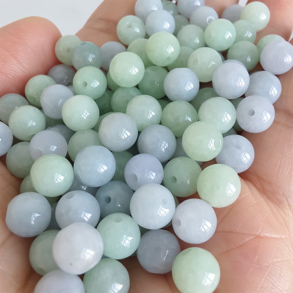 DDP | 30pcs 7mm Natural Certificated Type A Light Green And Light Lavender Jadeite Smooth Round Beads,Burma Jadeite Loose Ball Beads,DIY Jewelry Supplies